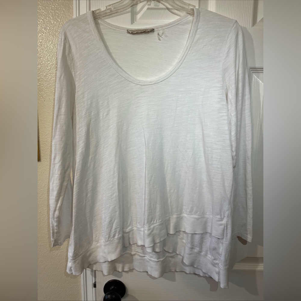 Soft Surroundings Waldport Scoop Neck White Long Sleeve Cross Ribbed Hem L Top